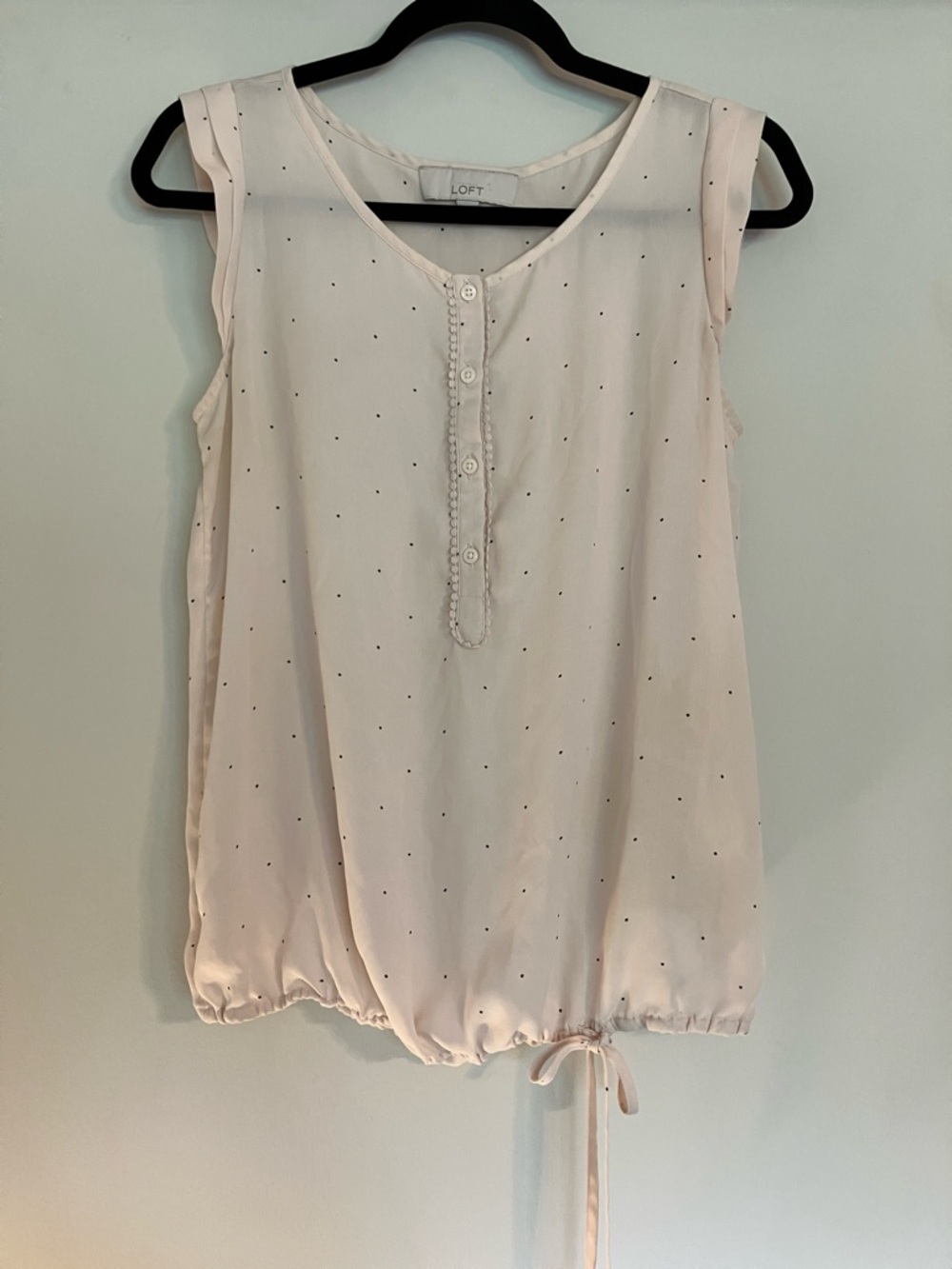 LOFT Pale Nude Cream Sleeveless Dot-Print Semi Sheer Blouse Feminine